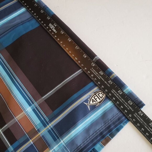 Aftco Bluewater Board Shorts Mens 42 Blue Brown‎ Plaid Beach Zippered Pockets - Picture 6 of 16